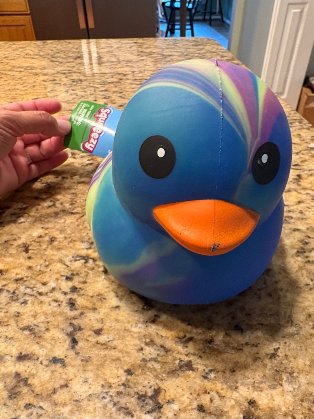 Blue Rainbow Rubber Duck Toy with Orange Beak